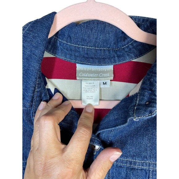 Womens Coldwater Creek Denim Jacket Blue Size M American Biker Aztec Blanket - Picture 5 of 10